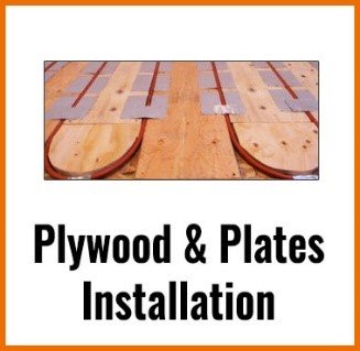 plywood-and-plates installation