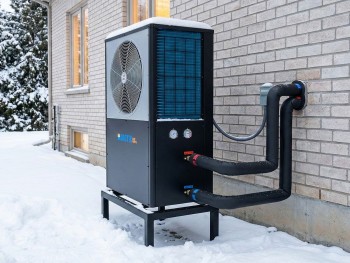 Outdoor heat pump in snow